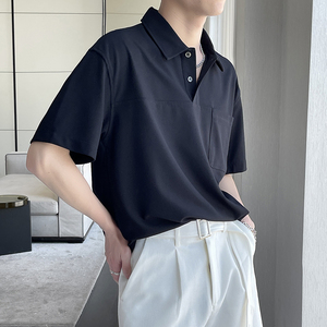 夏季新款宽松轻奢百搭男士短袖Polo衫落肩上衣潮A202T2010P55，男装T恤，星座1311（原A202）