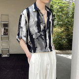 2025夏季新款男士风轻熟风印花短袖衬衫抖音A202CS6002P55，男装T恤，星座1311（原A202）