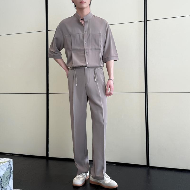 新款冰丝时尚短袖衬衫套装直筒宽松休闲长裤两件套A202TZ319P120,男装衬衫,星座1311（原A202）