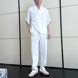 夏季新款男新中式冰丝短袖衬衫套装直筒宽松休闲裤A202TZ519P125