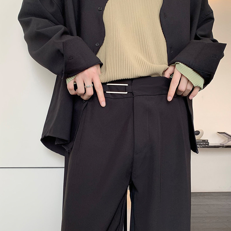 2025春夏轻熟风宽松腰带装饰休闲长裤小直筒男裤子A202K0030P65,男装休闲裤,星座1311（原A202）