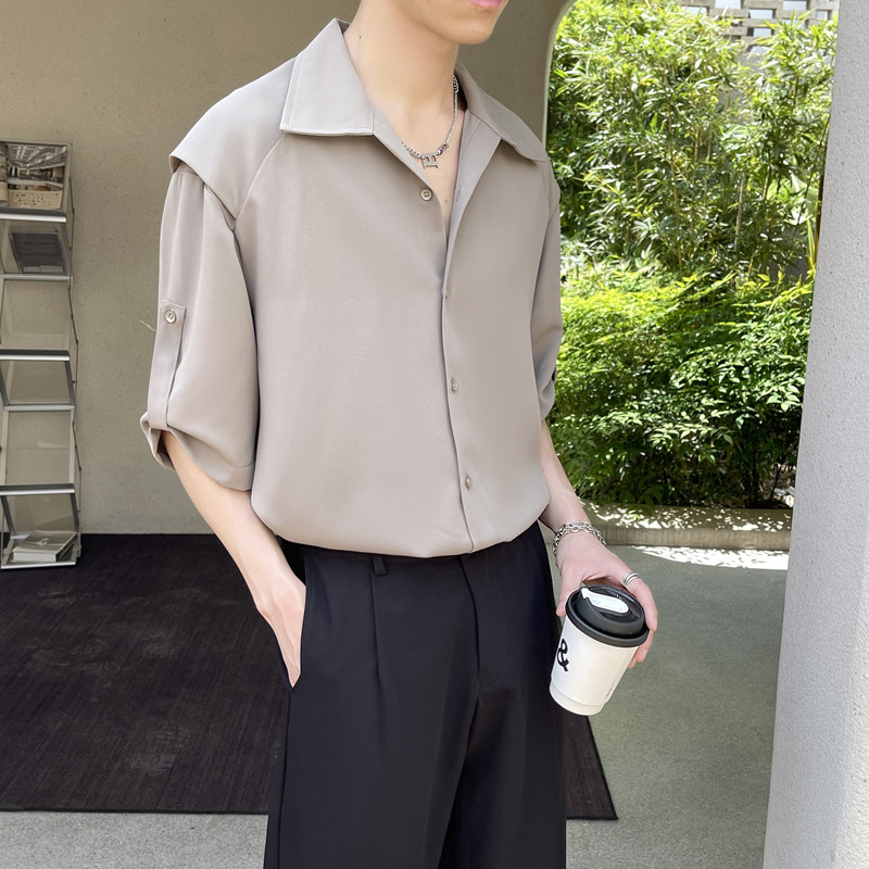 2025夏季新款冰丝高级感轻熟痞帅男士落肩短袖衬衫A202CS218P60图片