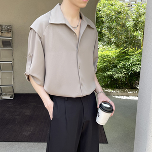 2025夏季新款冰丝高级感轻熟痞帅男士落肩短袖衬衫A202CS218P60