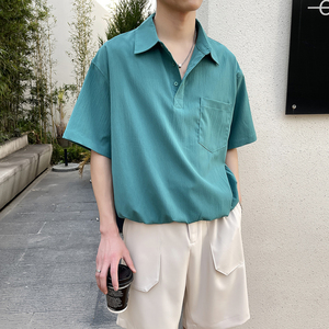 2025夏季男新款英伦轻奢短袖polo衫衬衫下摆收腰简约A202CS205P60图片