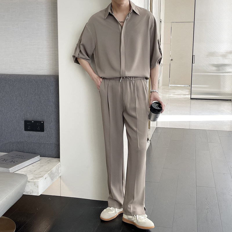 2025夏季冰丝高级短袖衬衫宽松小直筒休闲裤套装A202TZ719P125,男装T恤,星座1311（原A202）