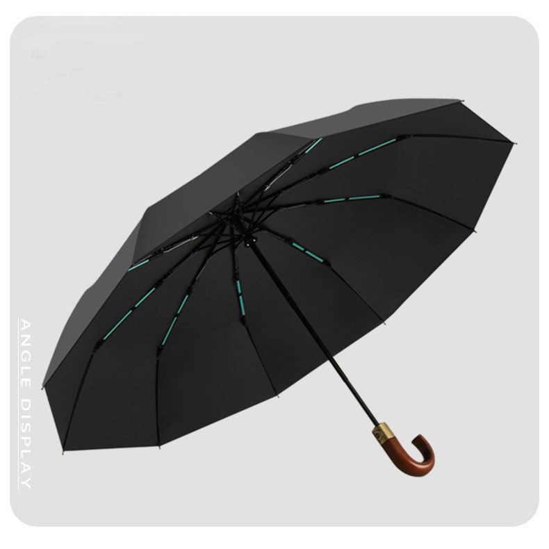 实木手柄！三节全自动折叠木弯钩复古简约晴雨两用彩胶防晒遮阳伞