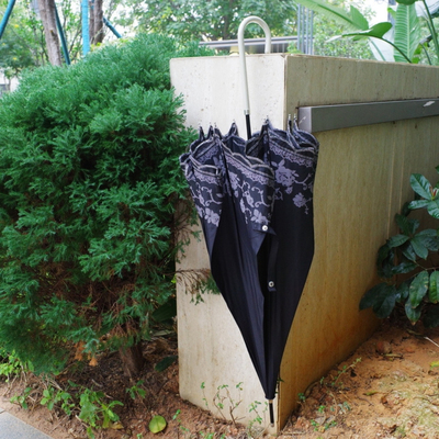 Lolita风格清新少女用日单黑胶防晒花边皮革长柄夏天防紫外线洋伞