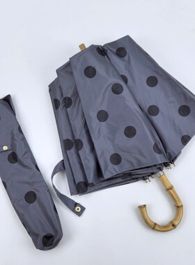 【复古灰色黑波点】日本竹节二折伞轻量黑胶晴雨两用折叠晴雨伞女
