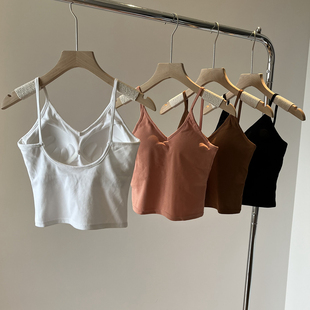 上衣修身 白色吊带女内搭短款 带胸垫一体罩杯美背V领背心露背无袖