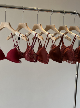 红色内衣女本命年文胸套装无钢圈美背舒适结婚新年蕾丝内衣酒红色