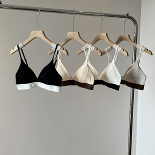 内衣女无钢圈撞色三角杯小胸文胸舒适透气胸罩 法式 清仓特价