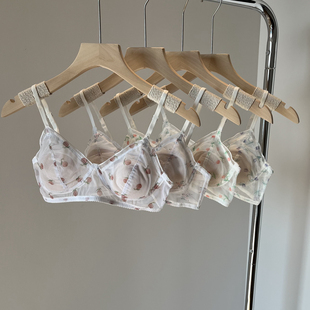 网纱蕾丝内衣女薄款 无钢圈收副乳小胸聚拢文胸兔耳朵三角杯胸罩夏