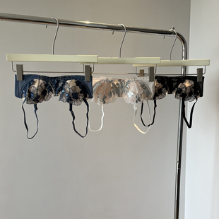 透气胸罩 大胸显小夏季 纯欲刺绣性感内衣网纱兔耳朵法式 文胸套装