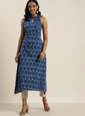 印度Taavi蓝色无袖Kurta