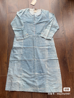 全新印度高端女装kurta牛仔做旧全棉Folksong贝壳点缀长袍裙子