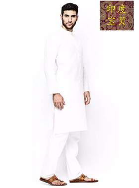 印度进口民族传统男士长裤 白色全棉KURTA服装百搭舒适透气阿拉伯