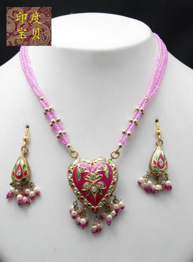 印度手工彩绘琉璃串珠项链耳环