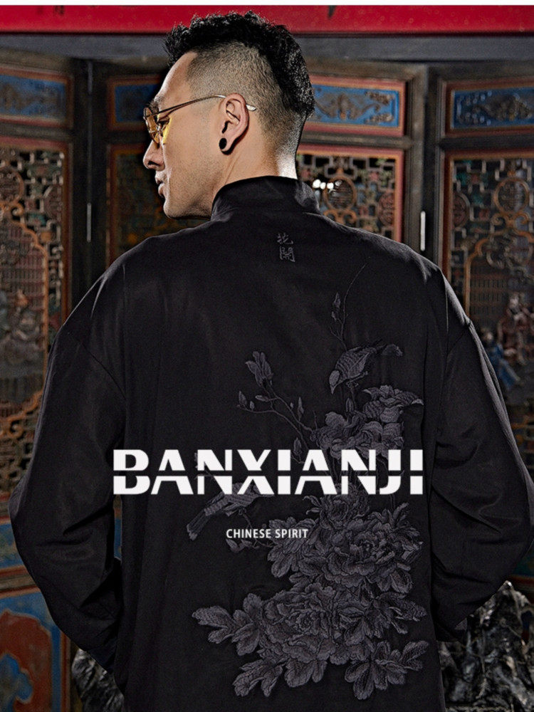 SEMI-IDLE SET < FLOWERS BLOOM RICH > NEW CHINESE MENS TANG COSTUME ORIGINAL NATIONAL TIDE EMBROIDERY IMPROVED RETRO ENGAGEMENT JACKET