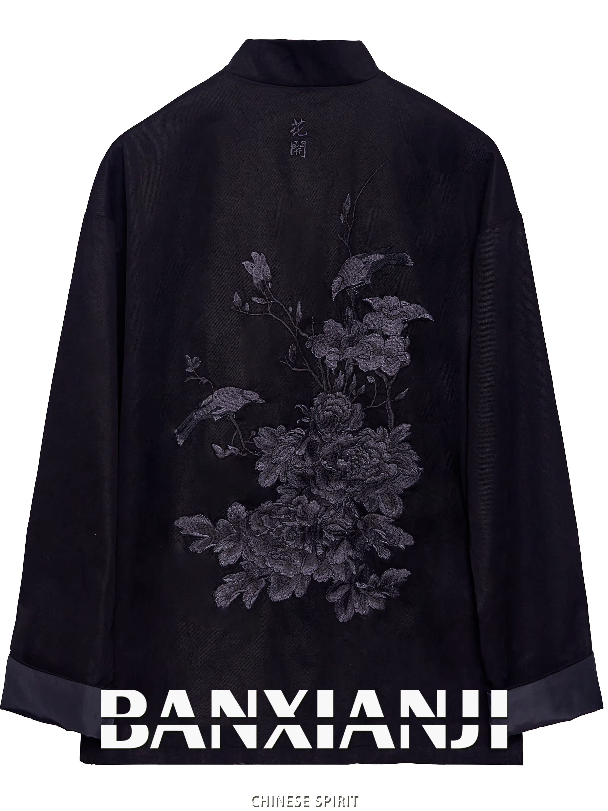 SEMI-IDLE SET < FLOWERS BLOOM RICH > NEW CHINESE MENS TANG COSTUME ORIGINAL NATIONAL TIDE EMBROIDERY IMPROVED RETRO ENGAGEMENT JACKET