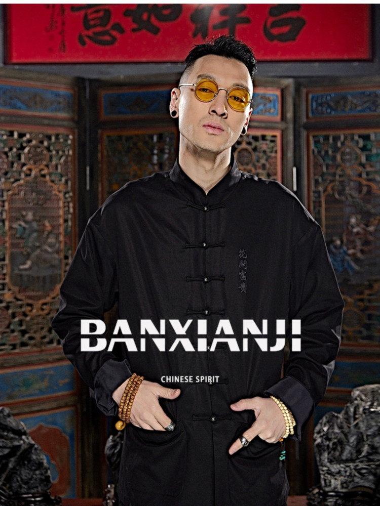 SEMI-IDLE SET < FLOWERS BLOOM RICH > NEW CHINESE MENS TANG COSTUME ORIGINAL NATIONAL TIDE EMBROIDERY IMPROVED RETRO ENGAGEMENT JACKET