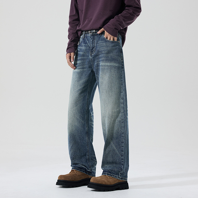 阔腿直筒美式复古牛仔裤男士宽松