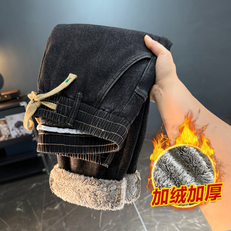 秋冬加绒加厚松紧腰牛仔裤