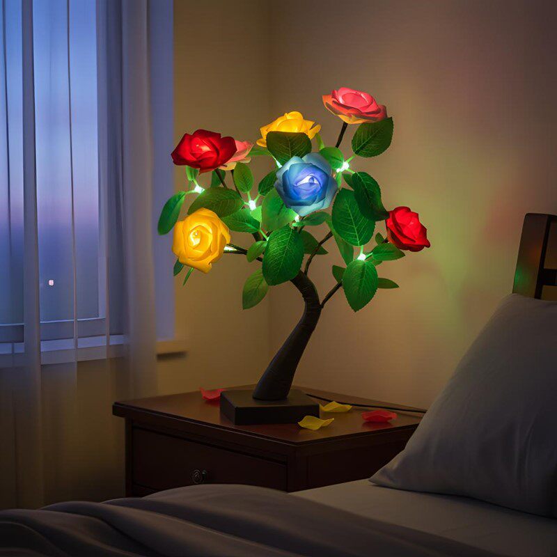玫瑰花树床头灯卧室装饰创意生日礼物台灯摆件送礼插电氛围结婚