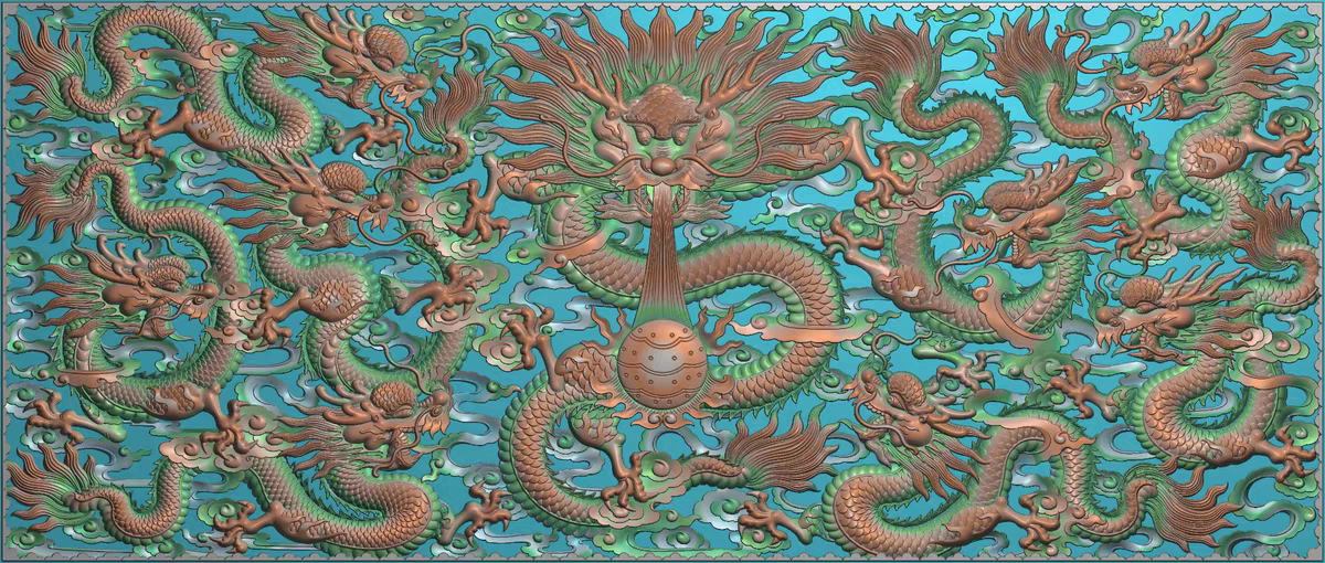 精雕图浮雕真龙 195九龙 壁动物灰度图东阳木雕工艺品手工雕刻