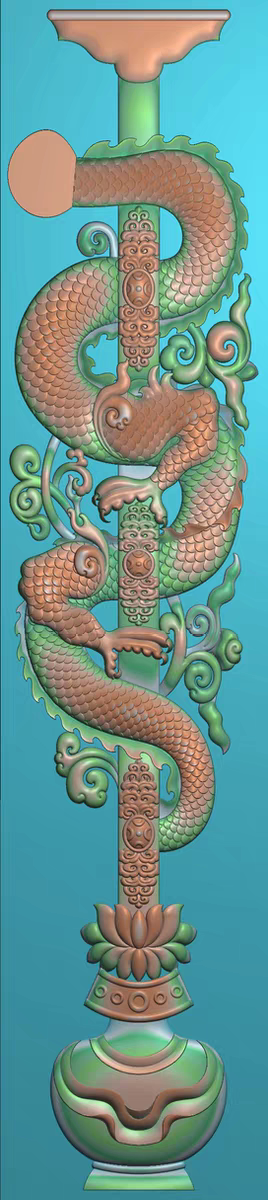 精雕图浮雕藏式盘真龙 花瓶龙柱 动物灰度图东阳木雕工艺品