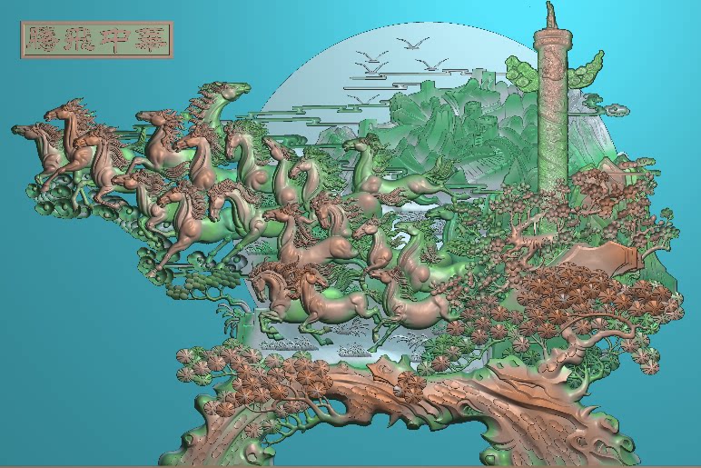 精雕图腾飞中华东阳木雕工艺品挂件手工雕刻扫描精雕图