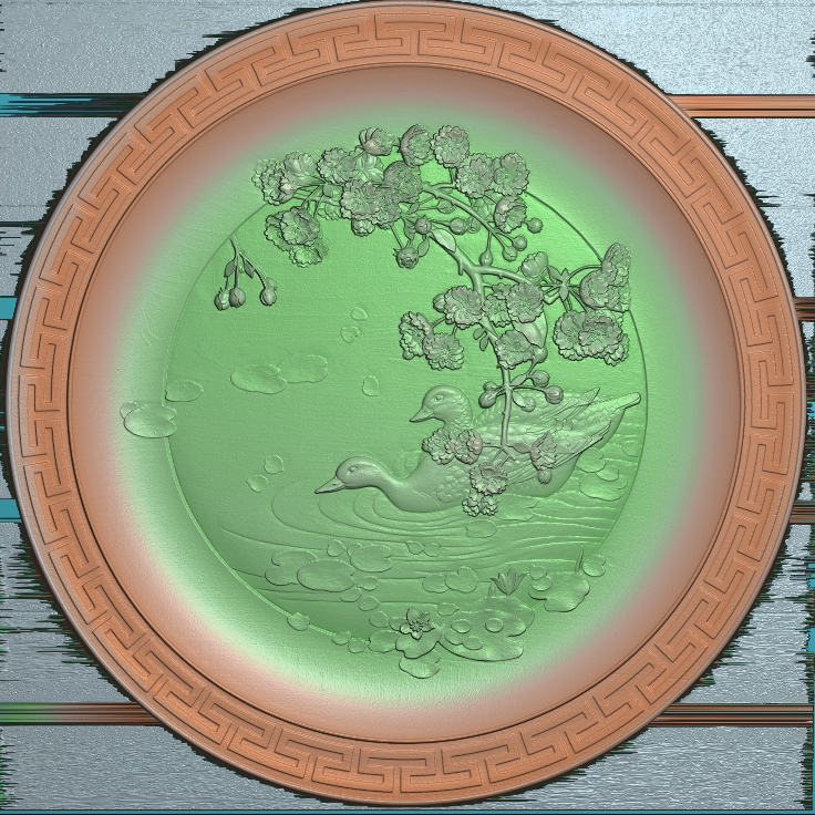 鸳鸯圆盘玄关镂空工艺品挂件挂屏手工雕刻扫描精雕图