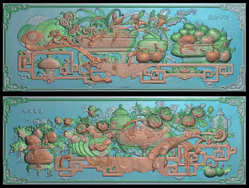 精雕图浮雕仿古石雕 博古花瓶GI5RT 灰度图东阳木雕工艺品手工