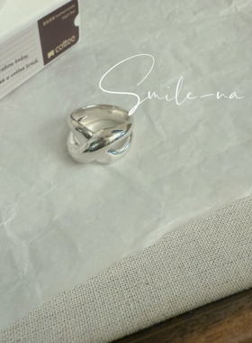 韩国进口小众设计款S925纯银法式镂空宽版双层交叉戒指重工指环