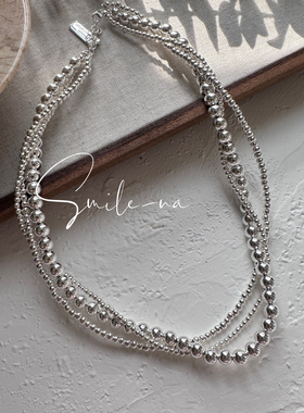 韩国进口小众设计925纯银圆珠缠绕渐变珠银珠圆珠时尚项链锁骨链