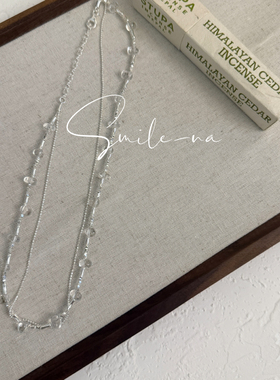 韩国进口小众S925纯银天然水晶拼接圆珠双层项链女锁骨链颈链百搭