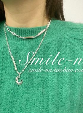 韩国进口925纯银拼接c凹凸面珍珠