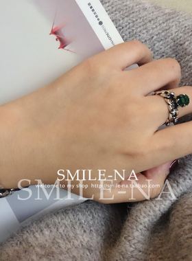 韩国进口925纯银复古坦克绿宝石