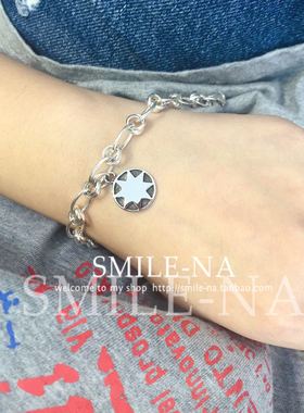 韩国东大门纯银圆牌多圈拼接手链