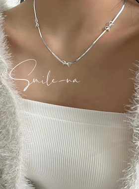 韩国进口925纯银蛇骨立体蝴蝶结可爱时尚项链锁骨链颈链女