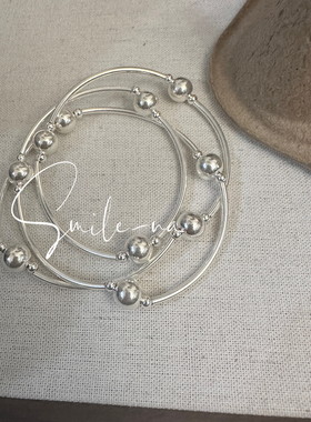 韩国进口小众款S925纯银多圈弯管银珠串珠简约百搭圆珠手链手环
