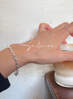 韩国进口小众设计款925纯银圆圈拼接时尚百搭圆环素银手链手环女