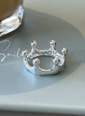 韩国进口S925纯银小众设计皇冠造型戒指简约百搭时尚个性指环