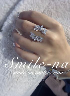 升级版925纯银蝴蝶锆石开口戒指