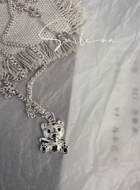 韩国进口小众款S925纯银小熊吊坠可爱坦克项链女锁骨链颈链百搭