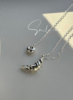 韩国进口小众设计款925纯银可抽拉式牛角包甜甜圈可爱项链毛衣链