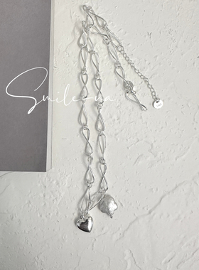 韩国进口小众S925纯银别针爱心吊坠天然异性花朵吊坠锁骨百搭项链