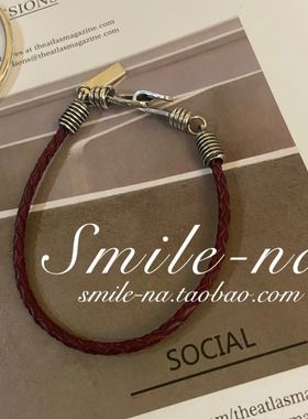 韩国进口纯银真皮拼接百搭手环