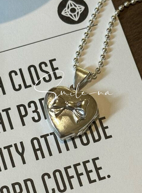 韩国进口小众款S925纯银爱心蝴蝶结立体桃心圆珠银珠项链女锁骨链