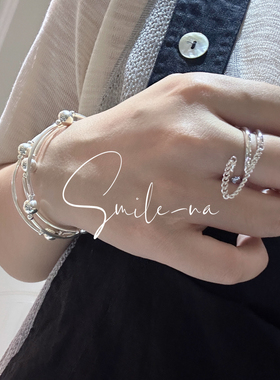 韩国进口S925纯银小众设计双层链条时尚百搭戒指指环