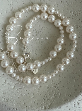 韩国进口小众设计师S925纯银海星造型贝珠拼接时尚百搭锁骨链项链